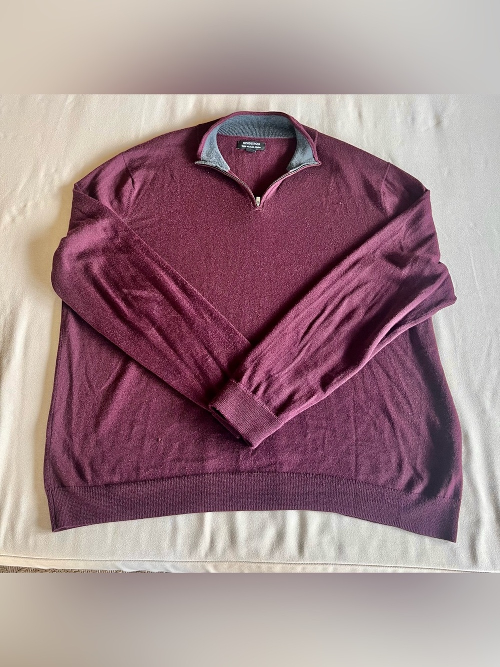 Men's Burgundy Quarter-Zip Sweater - Classic Pullover 100% Merino Wool | 3XL